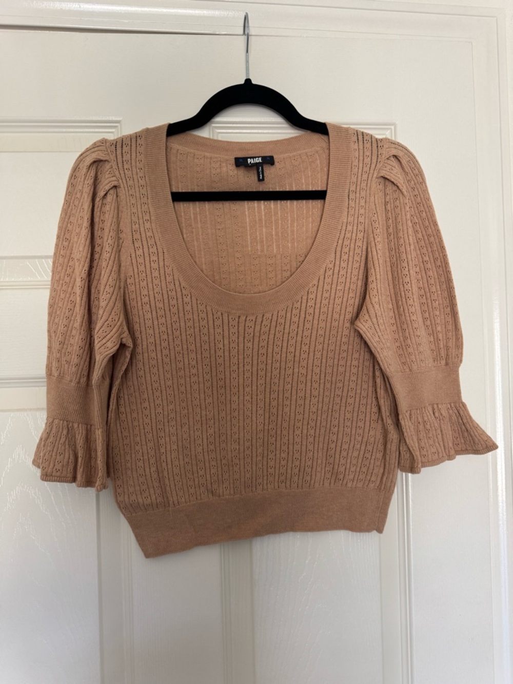 PAIGE Tan Magnolia Scoop-Neck Pointelle Top